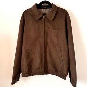 Cutter and Buck Men’s Classic Roosevelt Brown Faux Suede Zipper Jacket Collar LG
